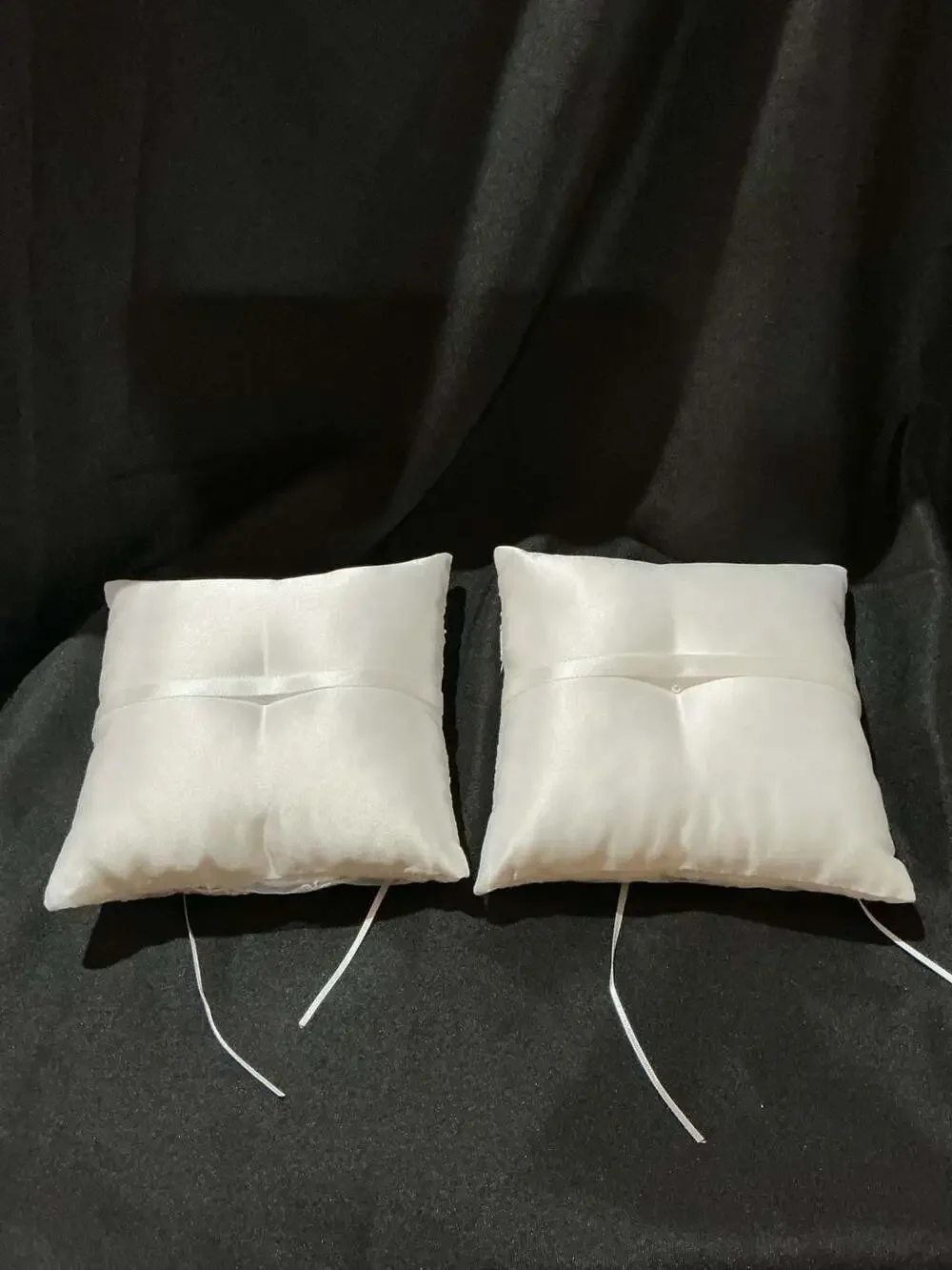 White Satin and Lace Ring Bearer Pillow with Pearl Accents and Ribbons